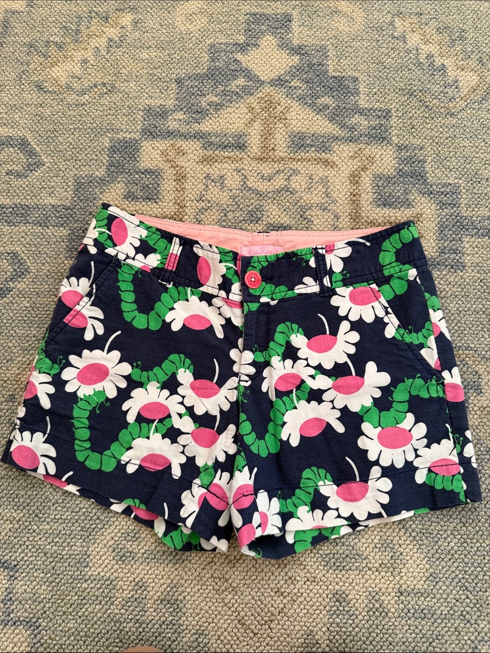 Lilly Pulitzer Women’s Navy Floral Daisy Print Shorts - Pink & Green